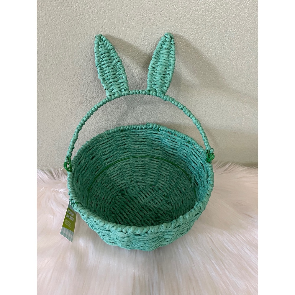 Woven Green Bunny Ears Basket New